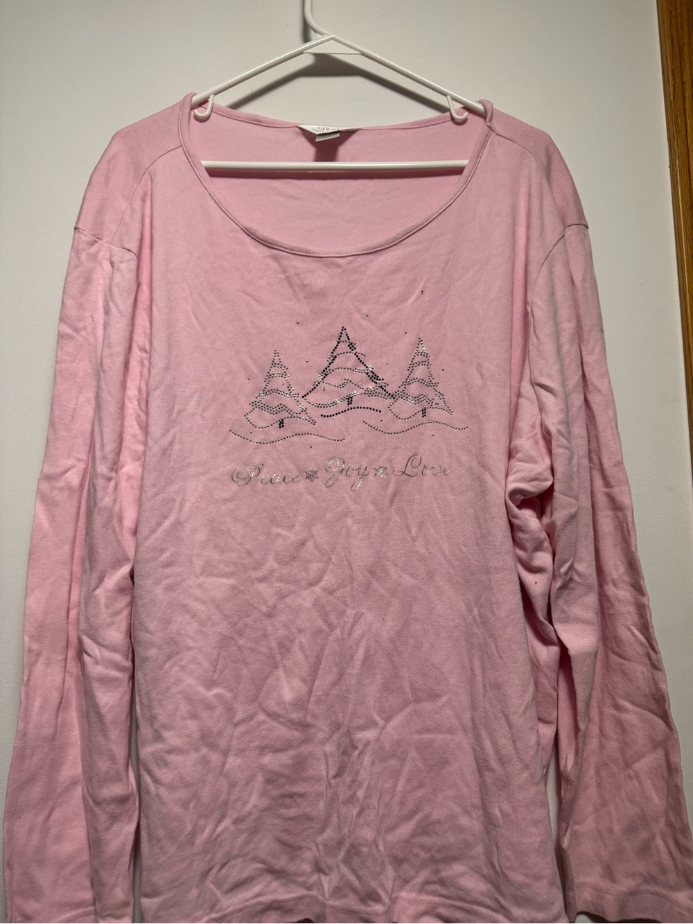 Women's Pink Long-Sleeve Scoop Neck Top with Embellished Trees